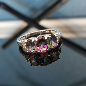 Rainbow Topaz Cubic Zirconia Trilogy Ring